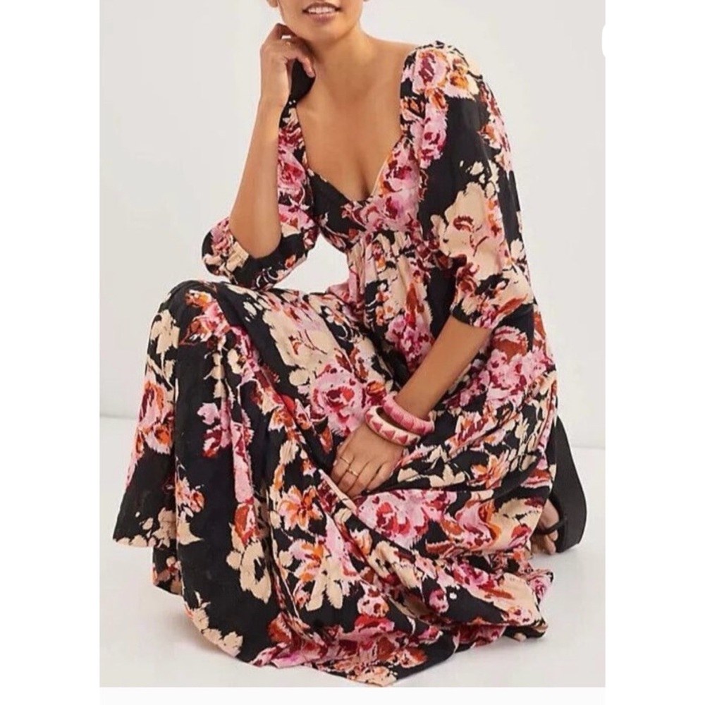 Anthropologie Floral Dress with Red and Black Accents